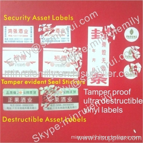 Custom Destructible Labels,professional Ultra Destructive Vinyl Labels From China